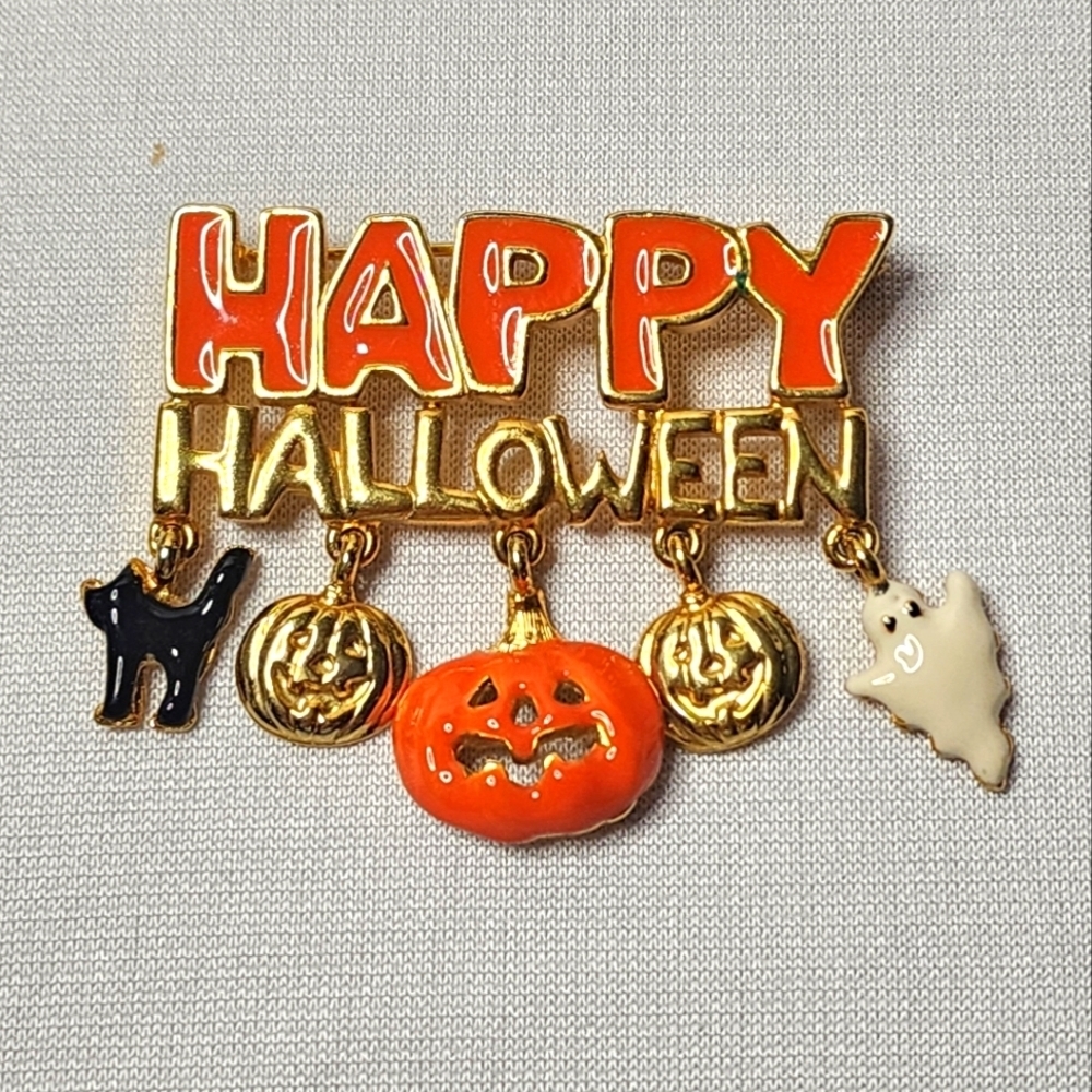 Happy Halloween Brooch With Spooky Charms